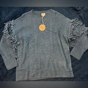 Bibi Blue Fringe Women's Sweater NWT XL